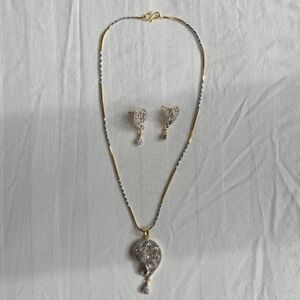 Indian Paisley Necklace Earring Set Gold silver cubic zirconia cz diamond